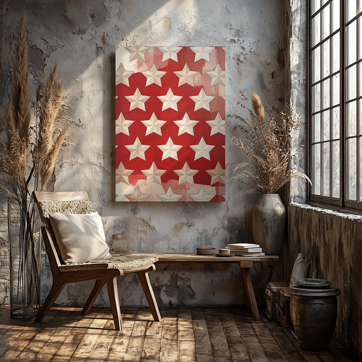 Bold Star Pattern Canvas – Traditional American Motif Wall Art - Gifitto