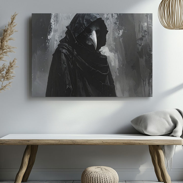Minimalist Plague Doctor Silhouette Canvas – Ghostly Horror Halloween Art - Gifitto