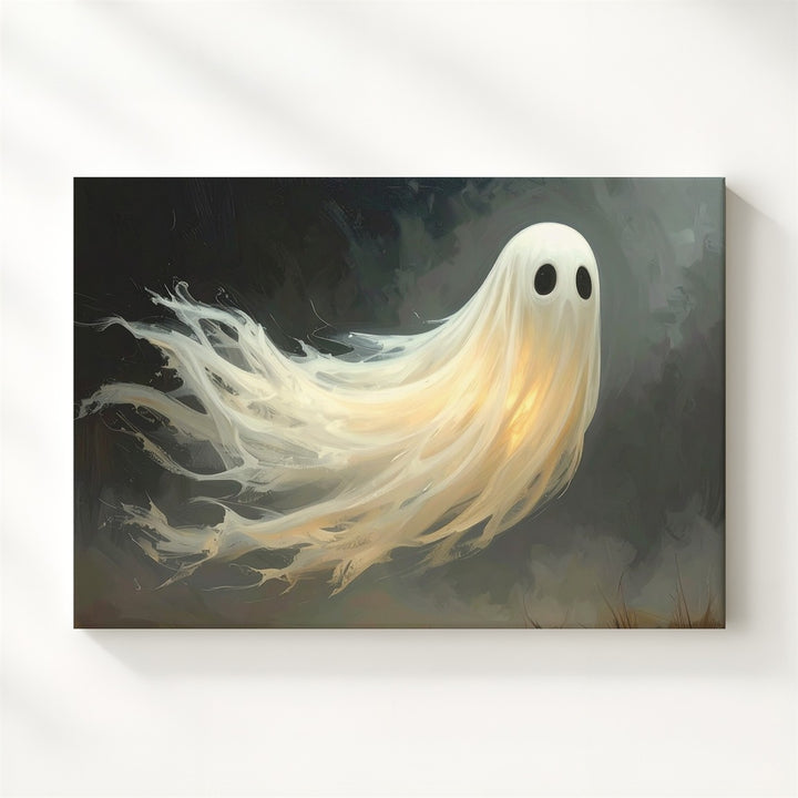 Golden Glow Ghost Canvas – Dreamy Halloween Spirit in Motion - Gifitto