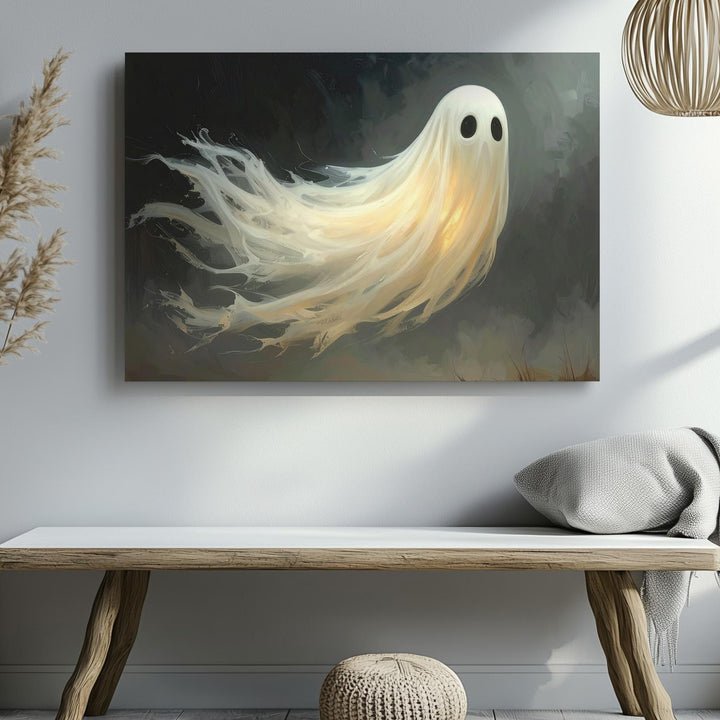 Golden Glow Ghost Canvas – Dreamy Halloween Spirit in Motion - Gifitto
