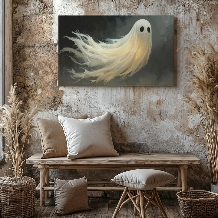 Golden Glow Ghost Canvas – Dreamy Halloween Spirit in Motion - Gifitto