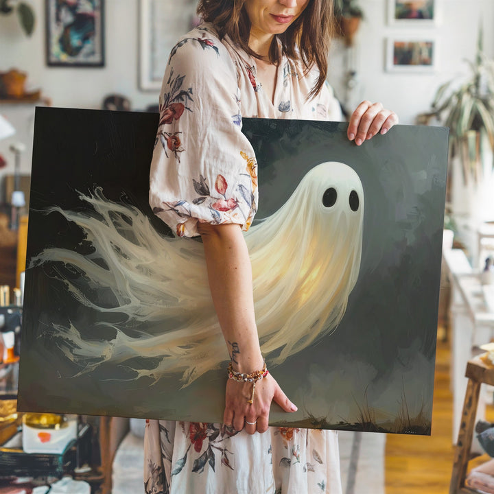 Golden Glow Ghost Canvas – Dreamy Halloween Spirit in Motion - Gifitto