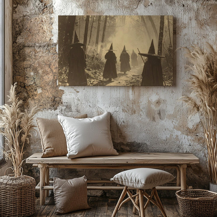 Witch Procession in Sepia Forest Canvas – Vintage Ritual Path Wall Art - Gifitto