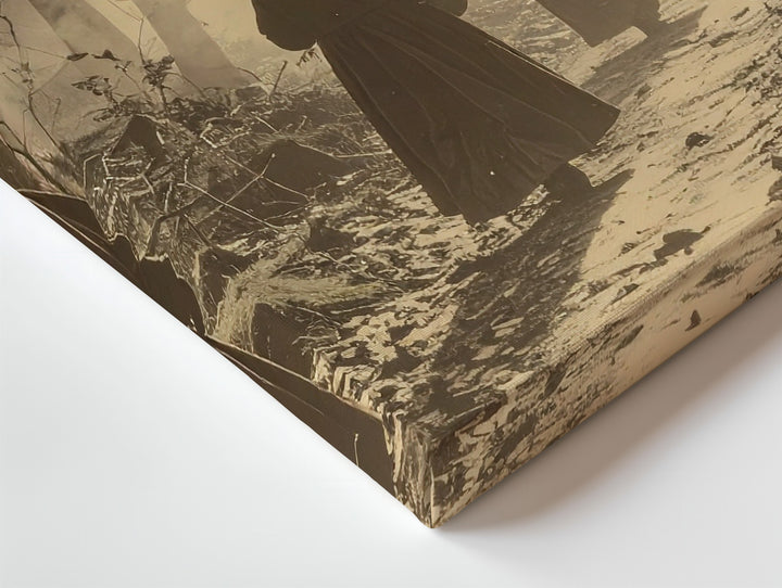 Witch Procession in Sepia Forest Canvas – Vintage Ritual Path Wall Art - Gifitto