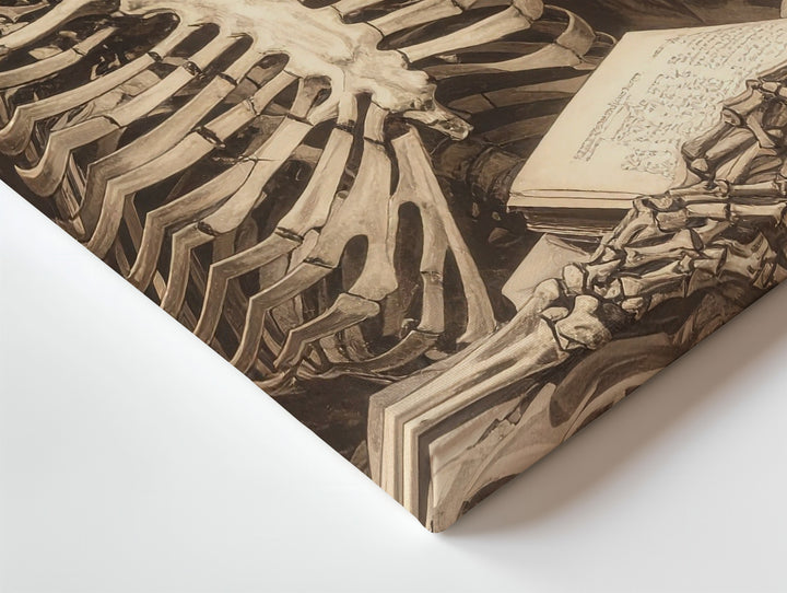 Sepia Skeleton Reader Canvas – Poetic Still Life of Time and Memory - Gifitto