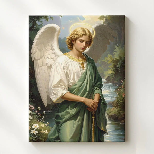 Angel by the River Canvas – Serene Christian Wall Art of Peace, Nature, and Divine Presence - Gifitto