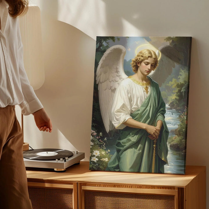 Angel by the River Canvas – Serene Christian Wall Art of Peace, Nature, and Divine Presence - Gifitto