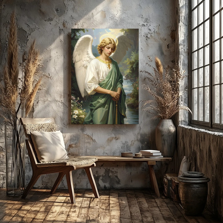 Angel by the River Canvas – Serene Christian Wall Art of Peace, Nature, and Divine Presence - Gifitto