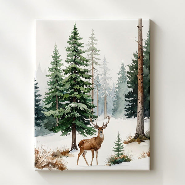 Lone Deer in Forest Canvas – Serene Christmas Nature Wall Art - Gifitto