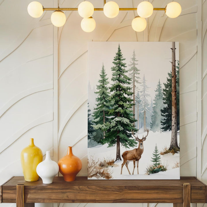 Lone Deer in Forest Canvas – Serene Christmas Nature Wall Art - Gifitto