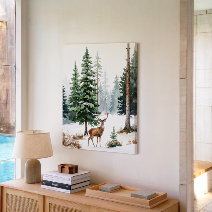 Lone Deer in Forest Canvas – Serene Christmas Nature Wall Art - Gifitto
