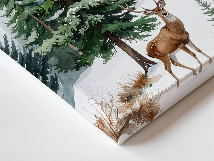 Lone Deer in Forest Canvas – Serene Christmas Nature Wall Art - Gifitto