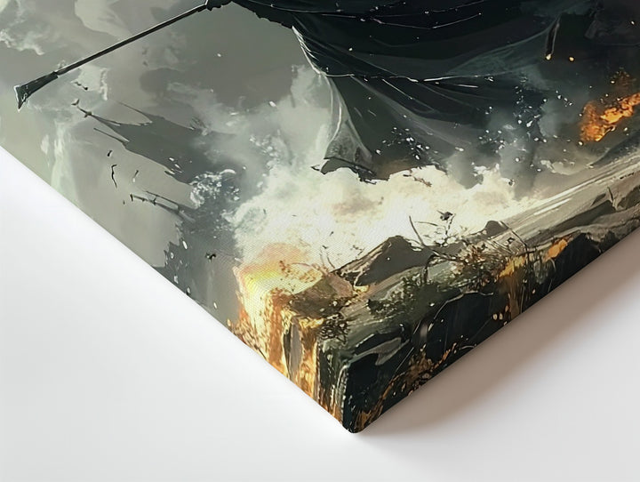 Storm Witch Canvas – Dark Fantasy Battlefield Art with Cloaked Sorcerer - Gifitto