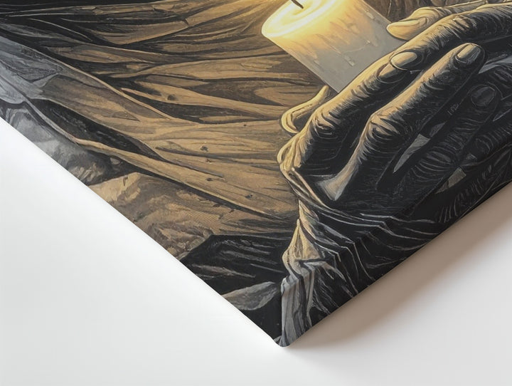 Mummified Candle Bearer Canvas – Solitary Flame in Darkness Art - Gifitto