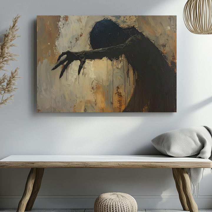 Dripping Shadow Creature Canvas – Abstract Horror Wall Art for Halloween - Gifitto
