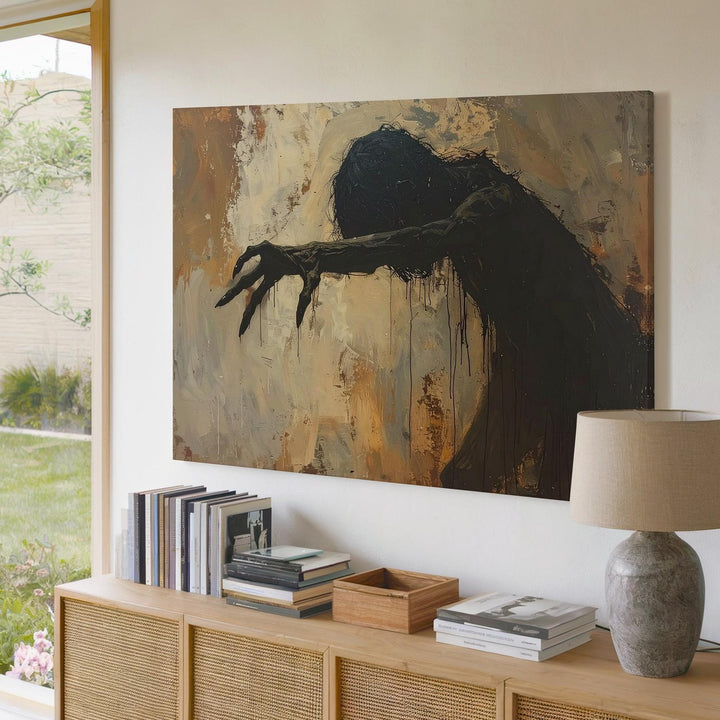 Dripping Shadow Creature Canvas – Abstract Horror Wall Art for Halloween - Gifitto