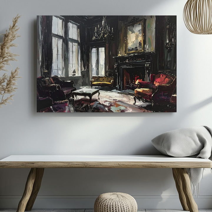 Haunted Victorian Room Canvas – Gothic Interior with Velvet and Decay - Gifitto