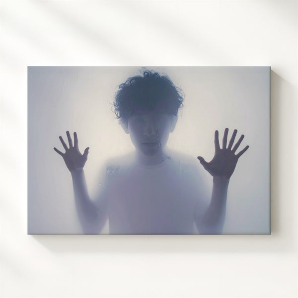 Trapped Spirit Canvas – Minimalist Horror Silhouette Behind Frosted Glass - Gifitto