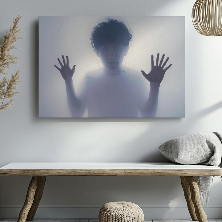 Trapped Spirit Canvas – Minimalist Horror Silhouette Behind Frosted Glass - Gifitto