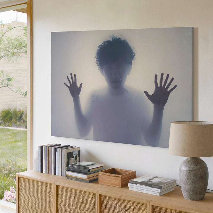 Trapped Spirit Canvas – Minimalist Horror Silhouette Behind Frosted Glass - Gifitto