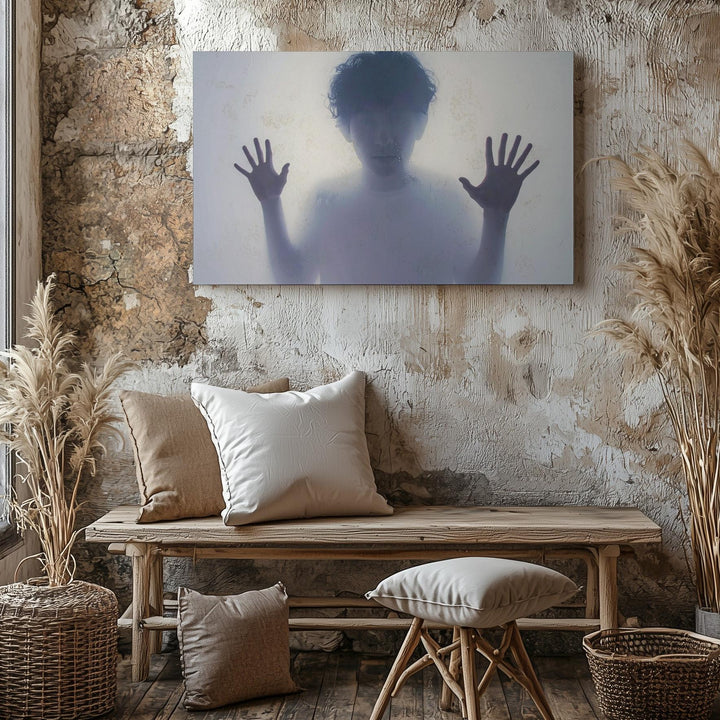 Trapped Spirit Canvas – Minimalist Horror Silhouette Behind Frosted Glass - Gifitto