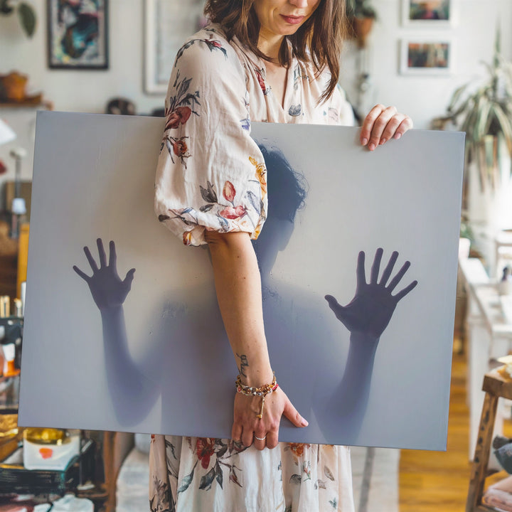 Trapped Spirit Canvas – Minimalist Horror Silhouette Behind Frosted Glass - Gifitto