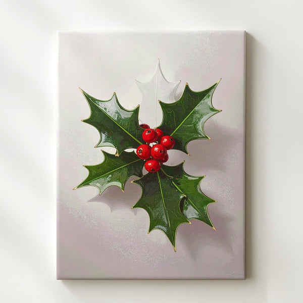 Minimal Holly Leaf Canvas – Clean Botanical Christmas Wall Art - Gifitto