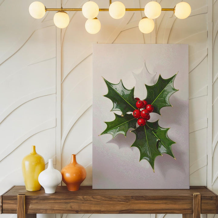 Minimal Holly Leaf Canvas – Clean Botanical Christmas Wall Art - Gifitto