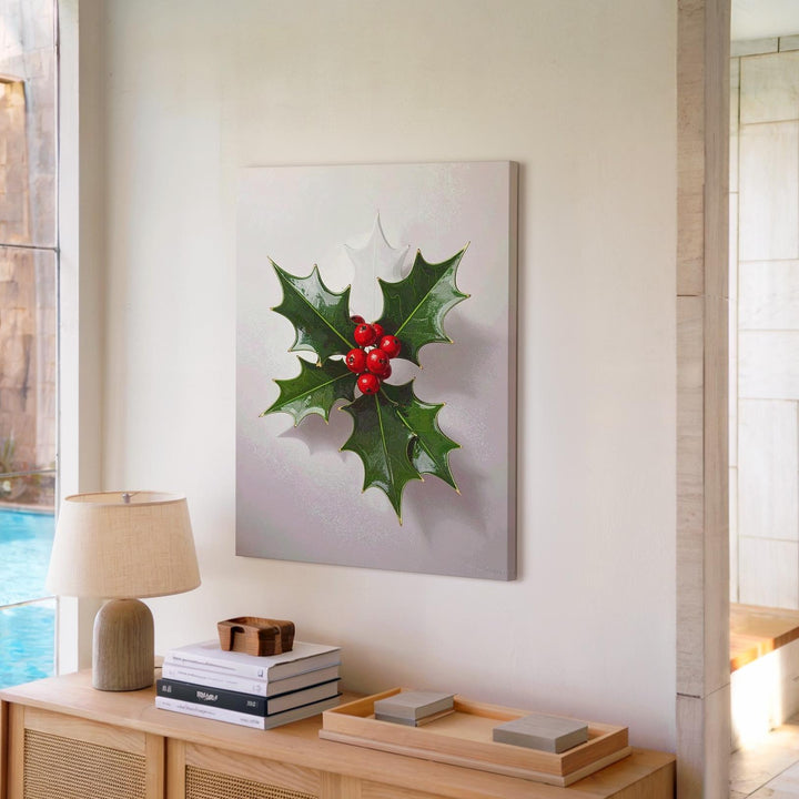 Minimal Holly Leaf Canvas – Clean Botanical Christmas Wall Art - Gifitto