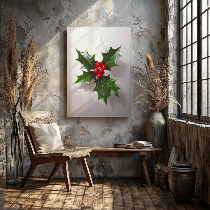 Minimal Holly Leaf Canvas – Clean Botanical Christmas Wall Art - Gifitto