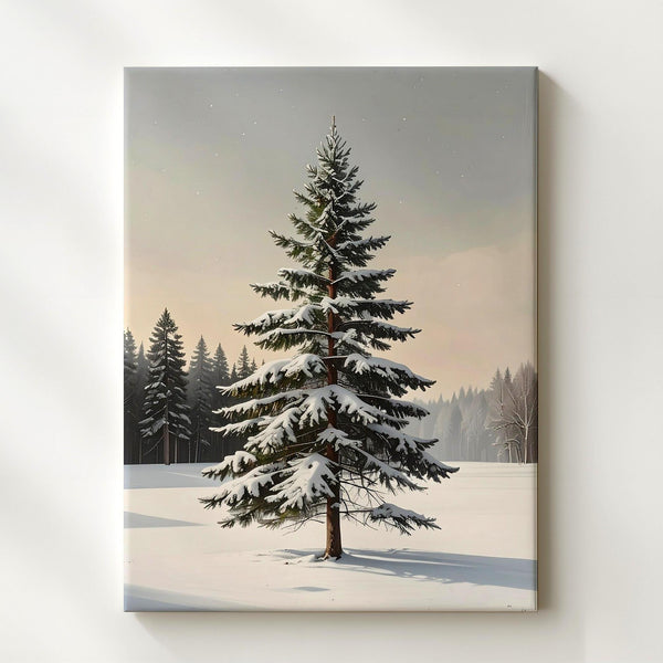 Minimal Snowy Pine Canvas – Serene Winter Christmas Nature Wall Art - Gifitto