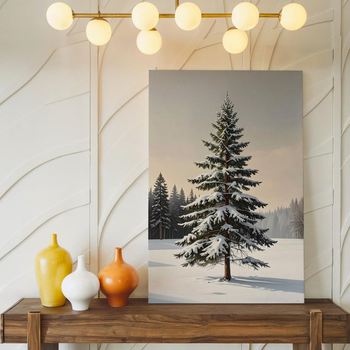 Minimal Snowy Pine Canvas – Serene Winter Christmas Nature Wall Art - Gifitto