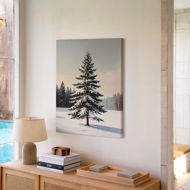Minimal Snowy Pine Canvas – Serene Winter Christmas Nature Wall Art - Gifitto