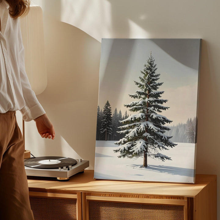 Minimal Snowy Pine Canvas – Serene Winter Christmas Nature Wall Art - Gifitto