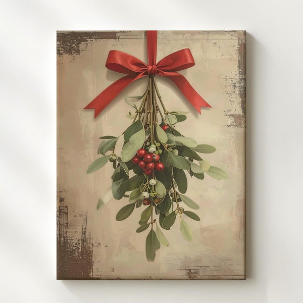 Minimal Mistletoe Sprig Canvas – Romantic Botanical Christmas Wall Art - Gifitto