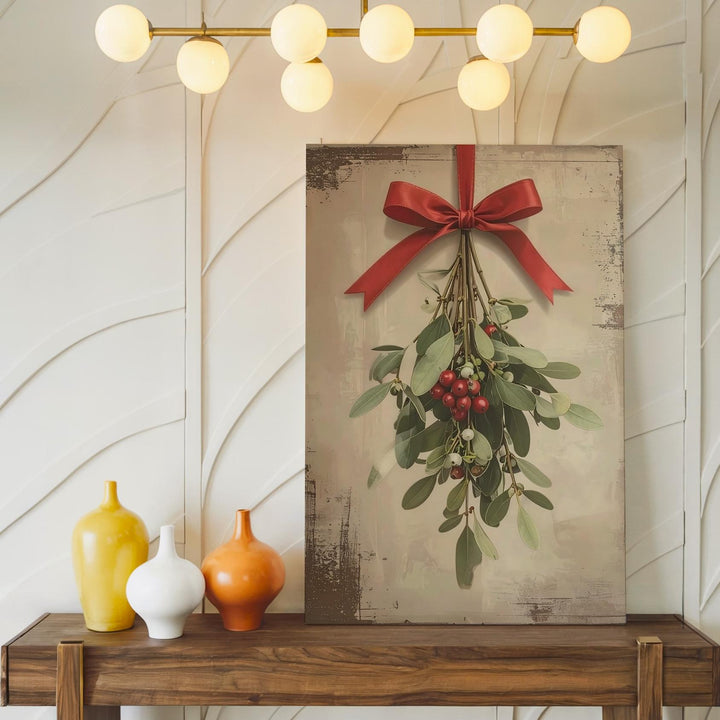 Minimal Mistletoe Sprig Canvas – Romantic Botanical Christmas Wall Art - Gifitto