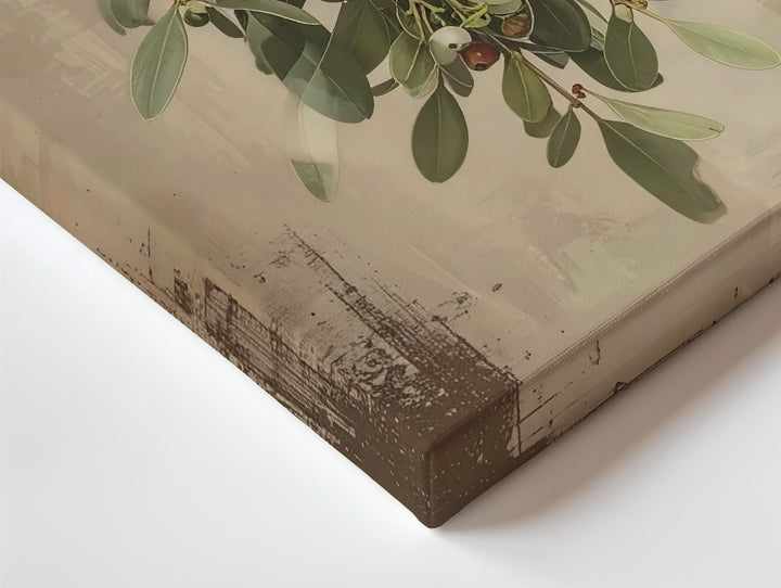 Minimal Mistletoe Sprig Canvas – Romantic Botanical Christmas Wall Art - Gifitto