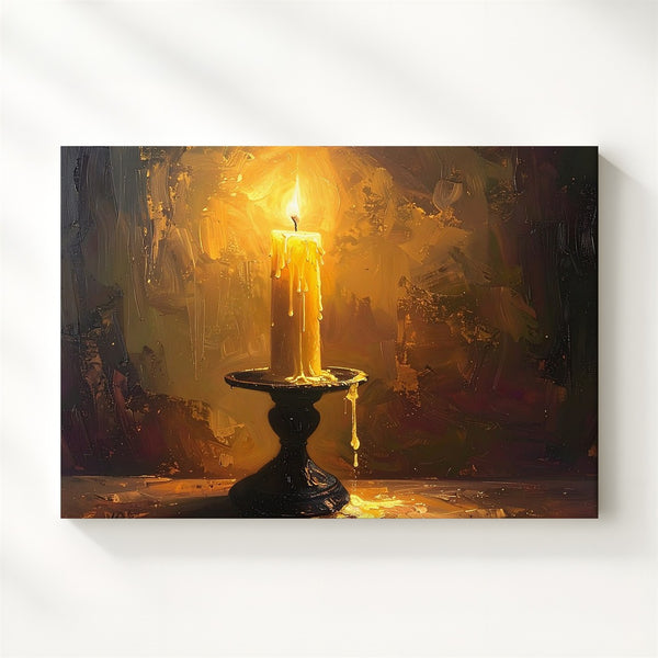 Solitary Candle Canvas – Sacred Flame in Darkness Wall Art - Gifitto