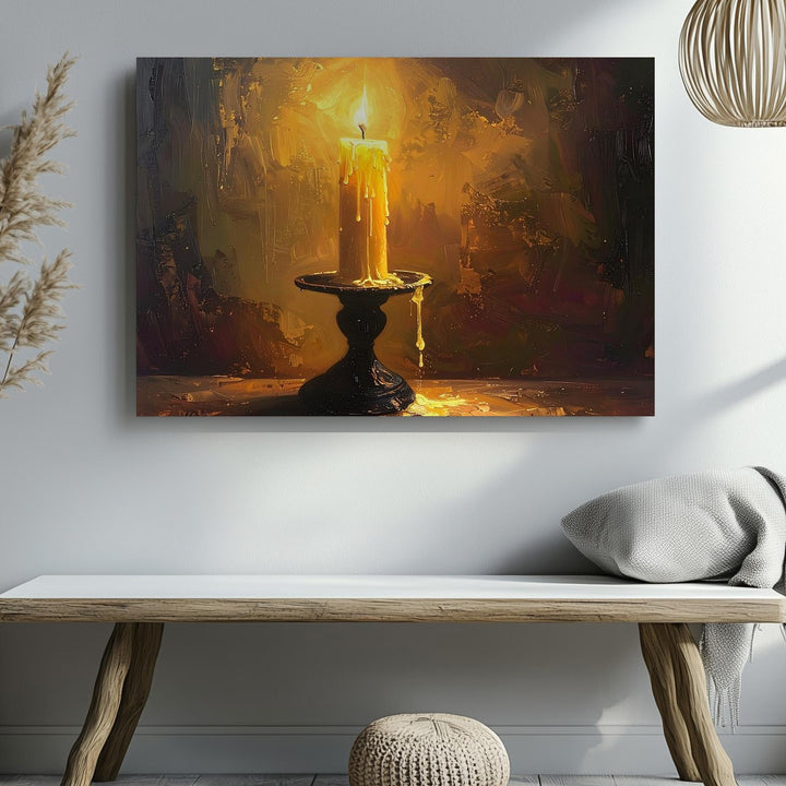 Solitary Candle Canvas – Sacred Flame in Darkness Wall Art - Gifitto