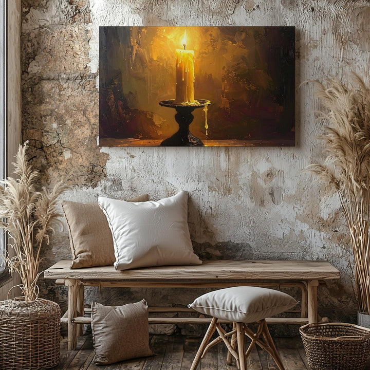Solitary Candle Canvas – Sacred Flame in Darkness Wall Art - Gifitto
