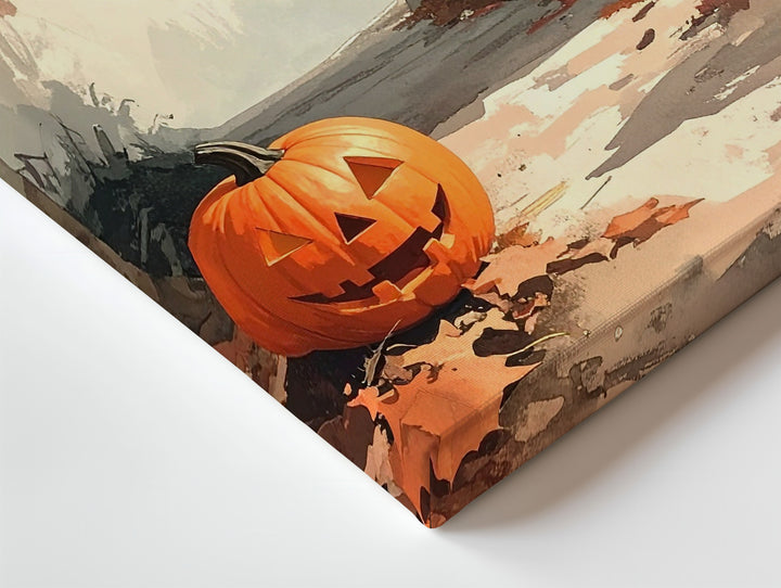 Glowing Pumpkin Forest Trail Canvas – Serene Halloween Morning Art - Gifitto