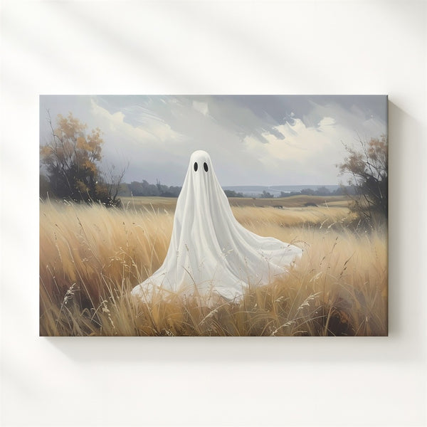 Pastoral Ghost Canvas – Minimalist Spirit in Autumn Field - Gifitto