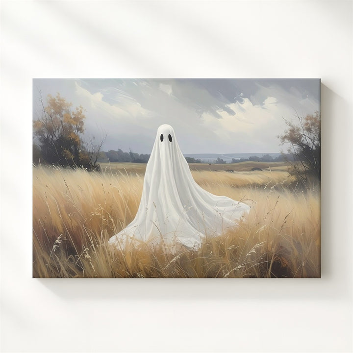 Pastoral Ghost Canvas – Minimalist Spirit in Autumn Field - Gifitto