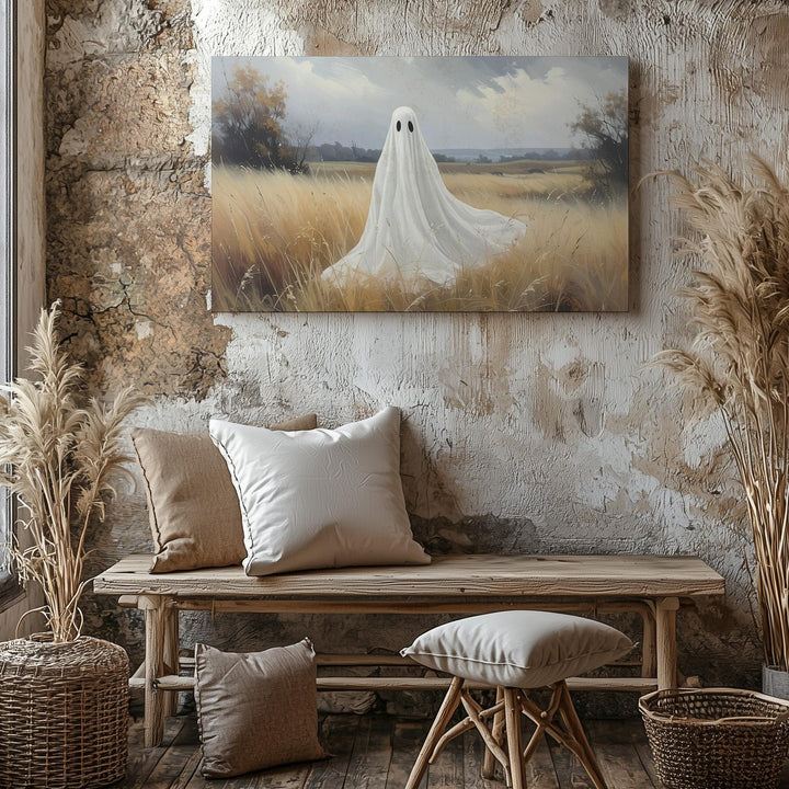 Pastoral Ghost Canvas – Minimalist Spirit in Autumn Field - Gifitto