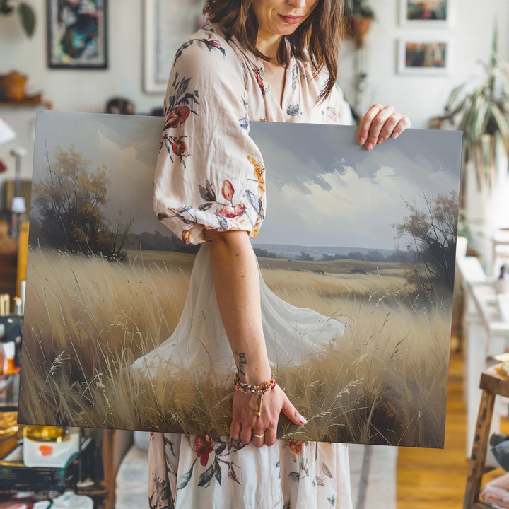 Pastoral Ghost Canvas – Minimalist Spirit in Autumn Field - Gifitto