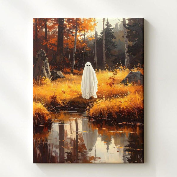 Ghost by Autumn Pond Canvas – Reflective Halloween Nature Wall Art - Gifitto