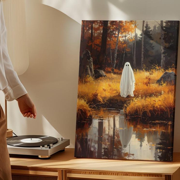 Ghost by Autumn Pond Canvas – Reflective Halloween Nature Wall Art - Gifitto