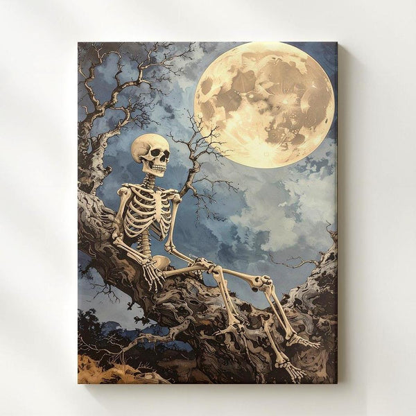 Moonlit Skeleton Canvas – Dreamlike Gothic Tree & Midnight Sky Art - Gifitto