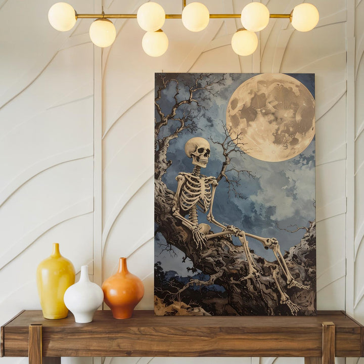 Moonlit Skeleton Canvas – Dreamlike Gothic Tree & Midnight Sky Art - Gifitto