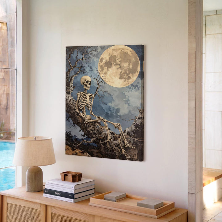 Moonlit Skeleton Canvas – Dreamlike Gothic Tree & Midnight Sky Art - Gifitto